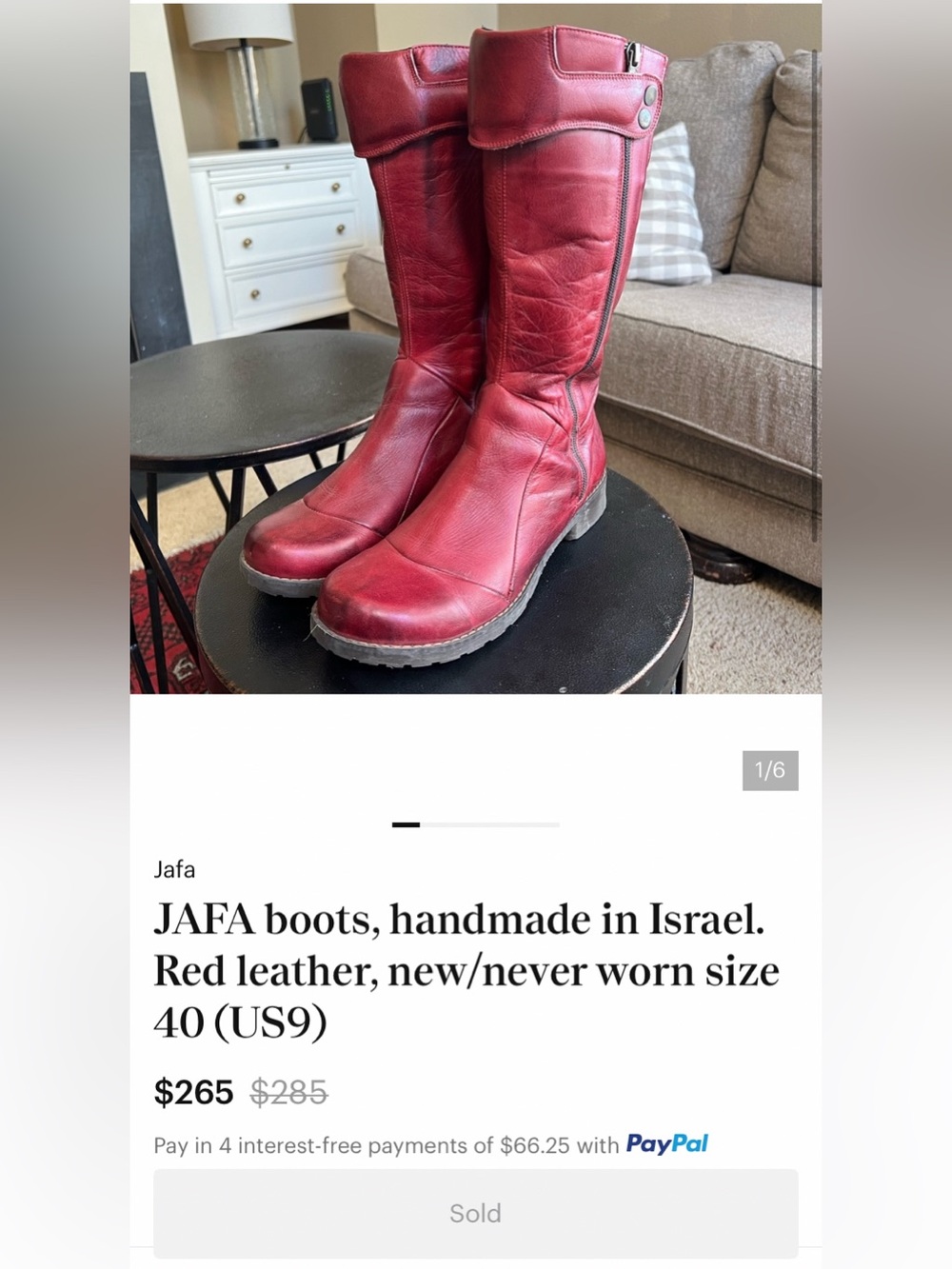 Jafa 2040 Boho Handmade in Israel Tall Leather Boots Womens 39 US 8.5-9 Ruby Red - Picture 15 of 16